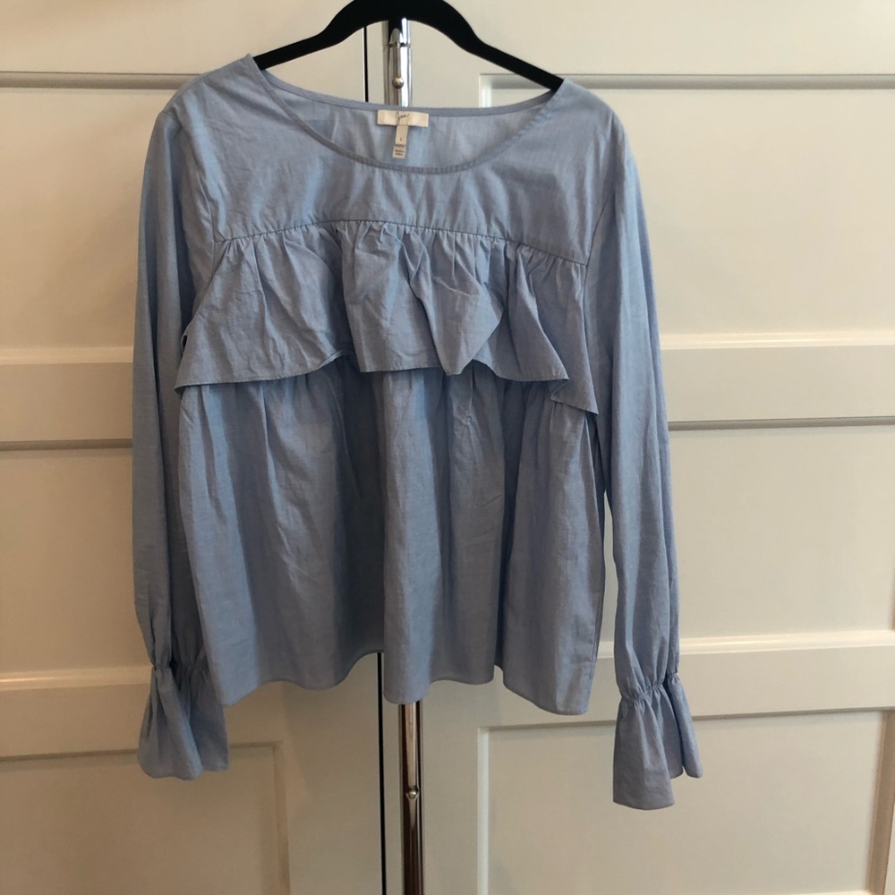 Joie blue cotton frilly blouse